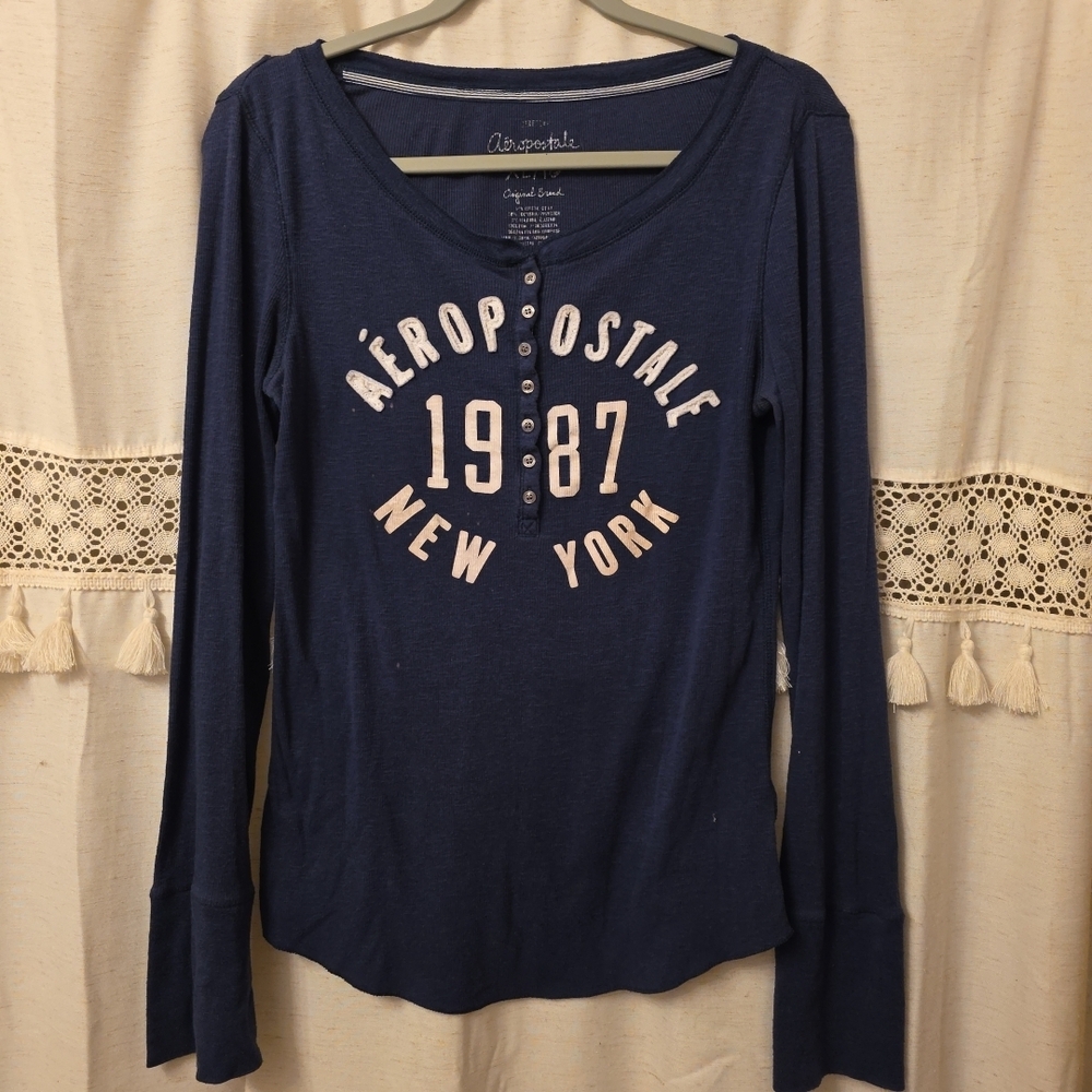 Aeropostale Women's Navy Blue Long Sleeve Top